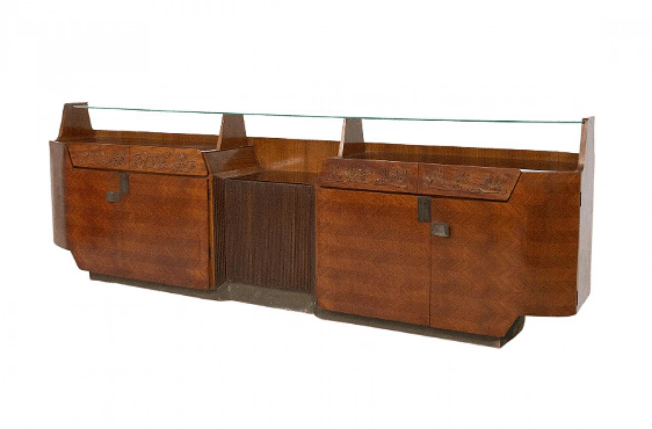 Wood, glass and brass sideboard by Dassi, 1950s 1