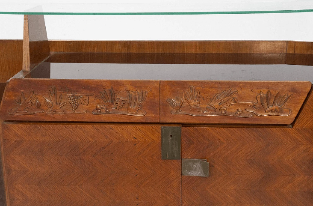 Credenza in legno, vetro e ottone di Dassi, anni '50 5