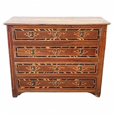 Louis XIV chest of drawers in inlaid walnut, second half of the 17th century