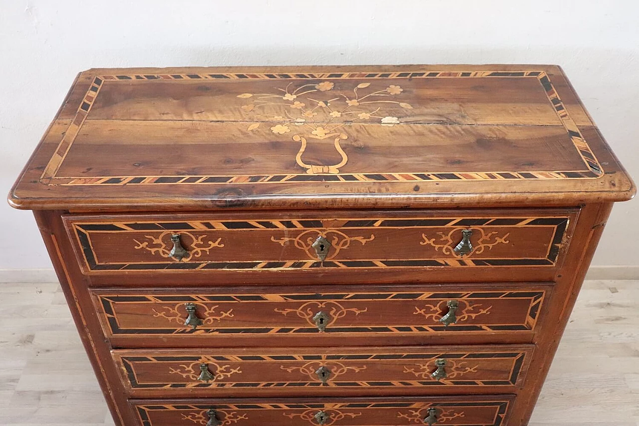Louis XIV chest of drawers in inlaid walnut, second half of the 17th century 2