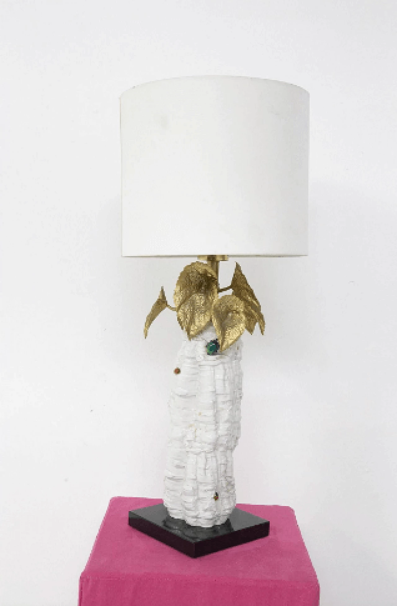 Ceramic table lamp with brass leaves, 1970s 2