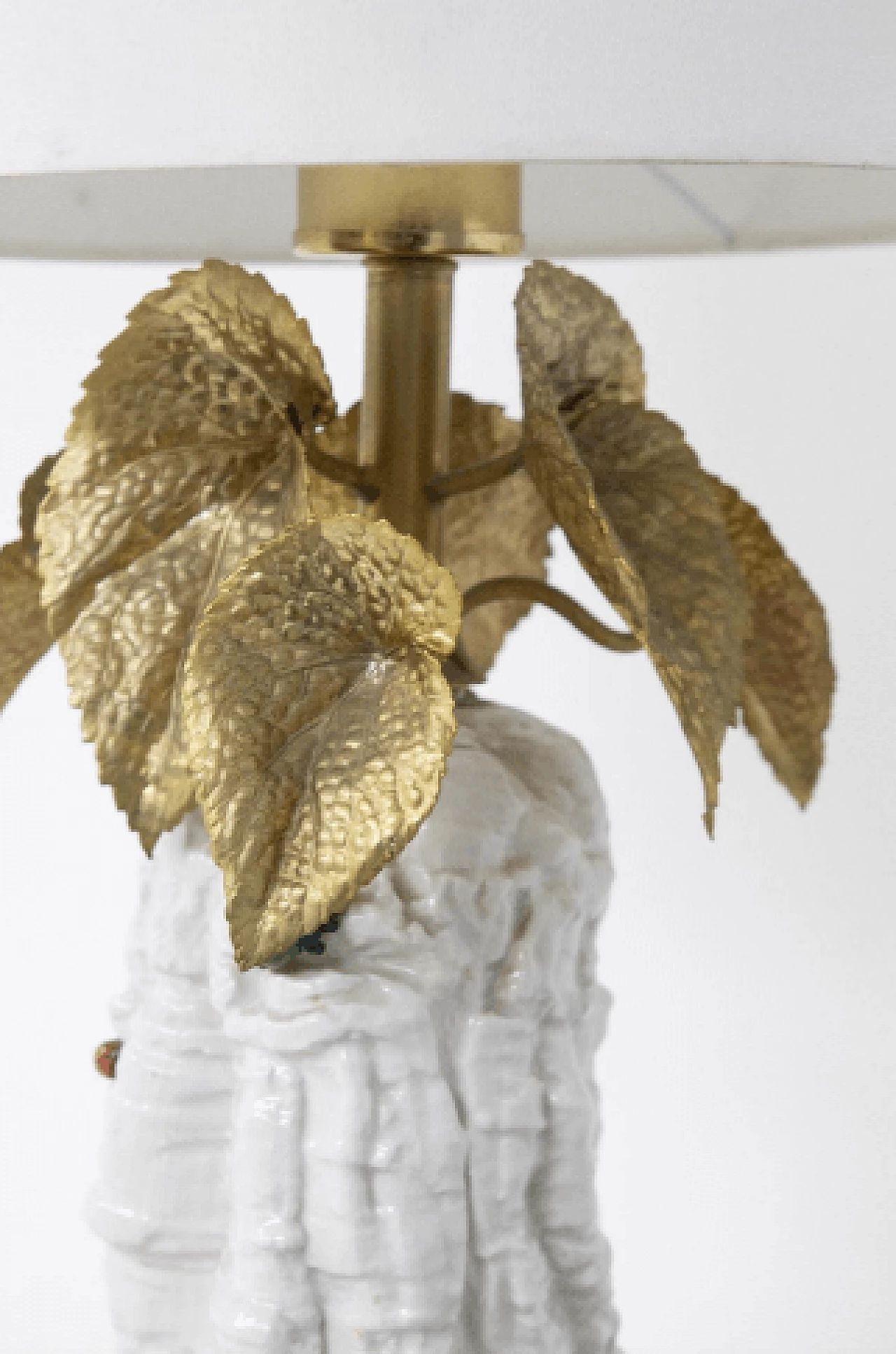 Ceramic table lamp with brass leaves, 1970s 3