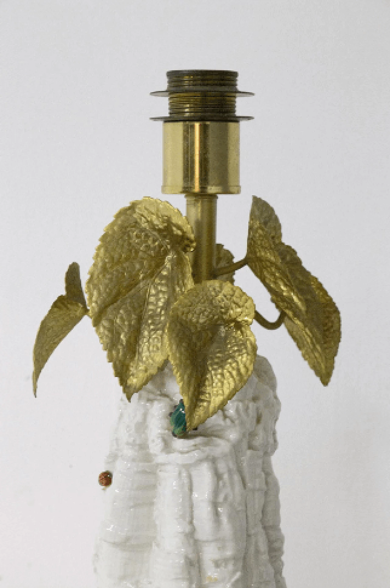 Ceramic table lamp with brass leaves, 1970s 9