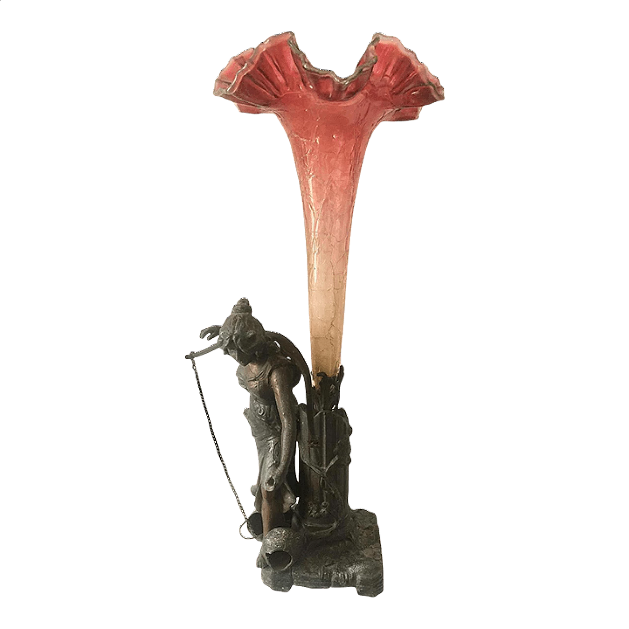 Centrotavola con vaso in vetro e scultura in metallo, inizio '900 4