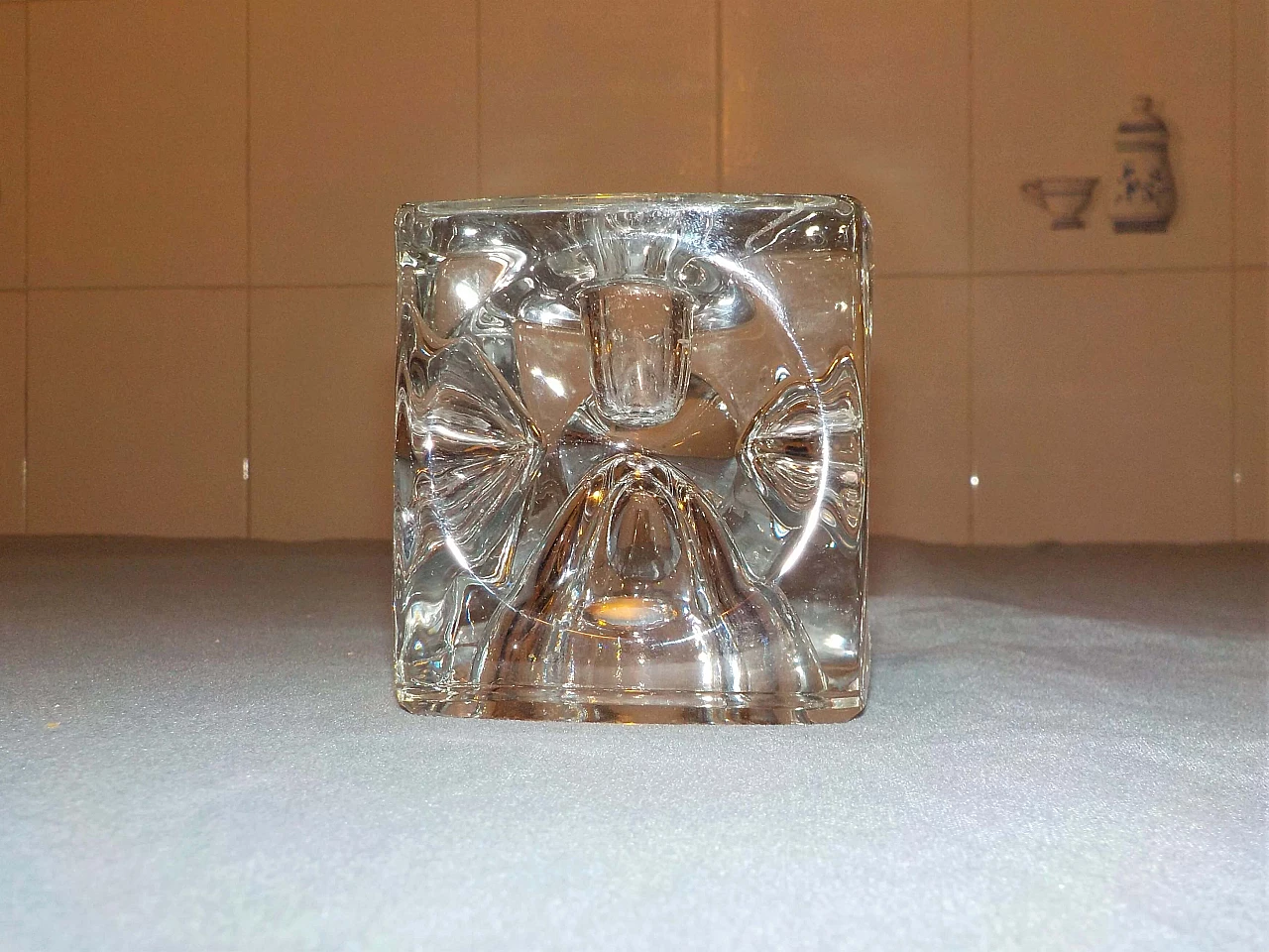 Solid glass cube-shaped candlestick by Rudolf Jumikl, 1965 3