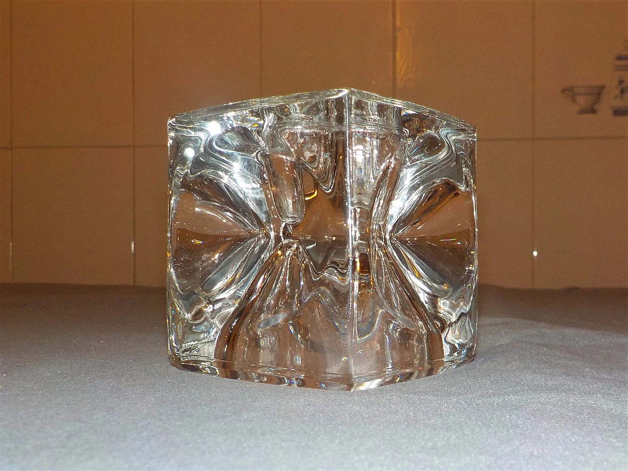 Solid glass cube-shaped candlestick by Rudolf Jumikl, 1965 4