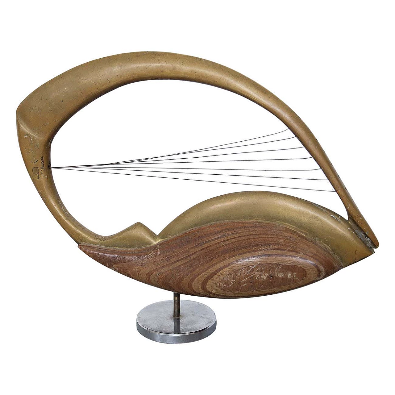 Wood and brass kinetic sculpture by Meloniski from Villacidro, 1980s 9