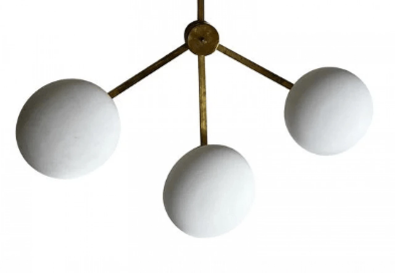 Brass and glass ceiling lamp in the style of Angelo Lelli, 1950s 2