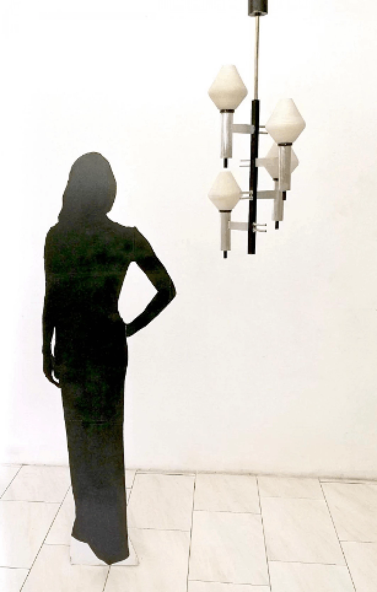 Glass and metal chandelier in the style of Stilnovo, 1950s 2