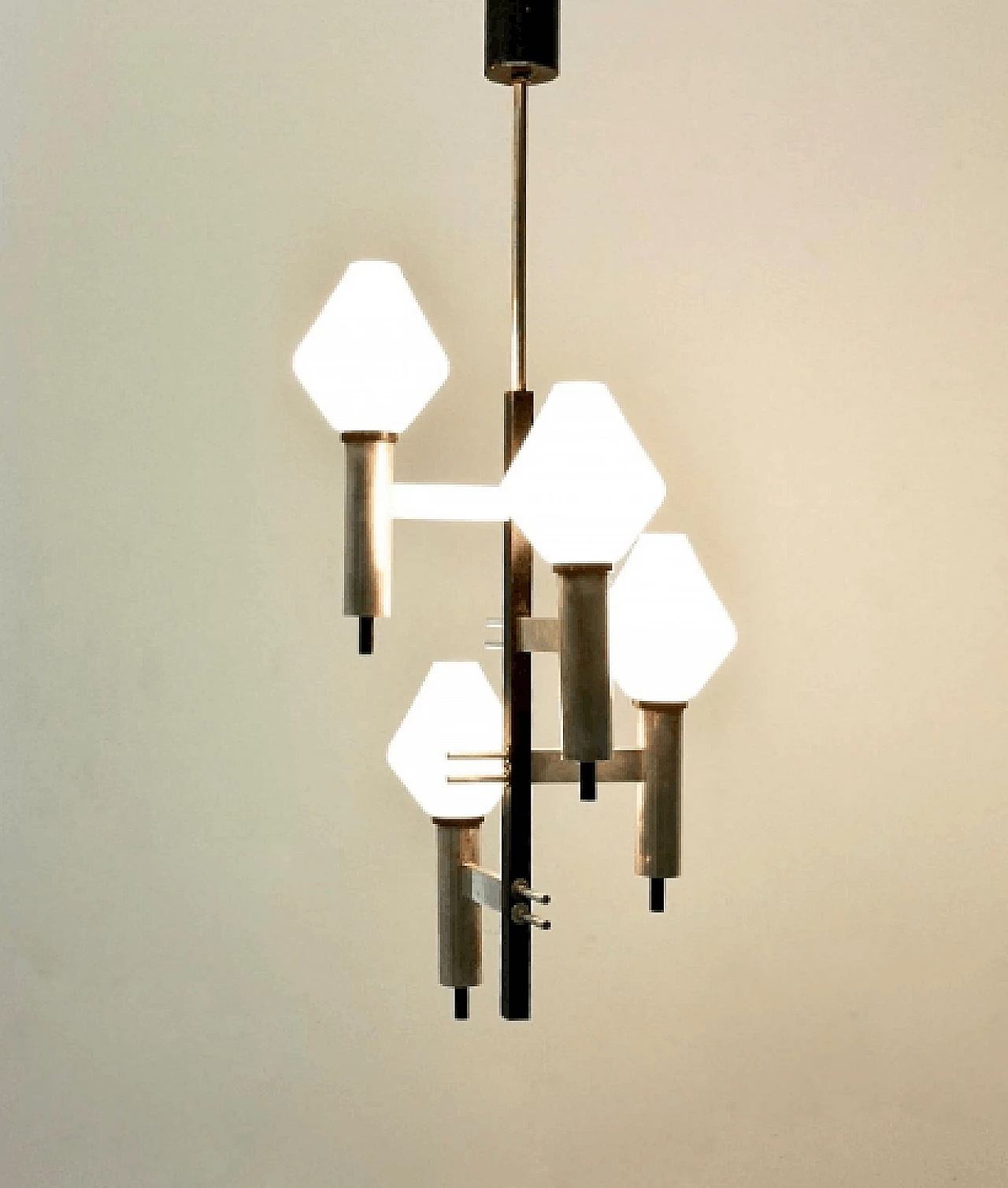 Glass and metal chandelier in the style of Stilnovo, 1950s 3