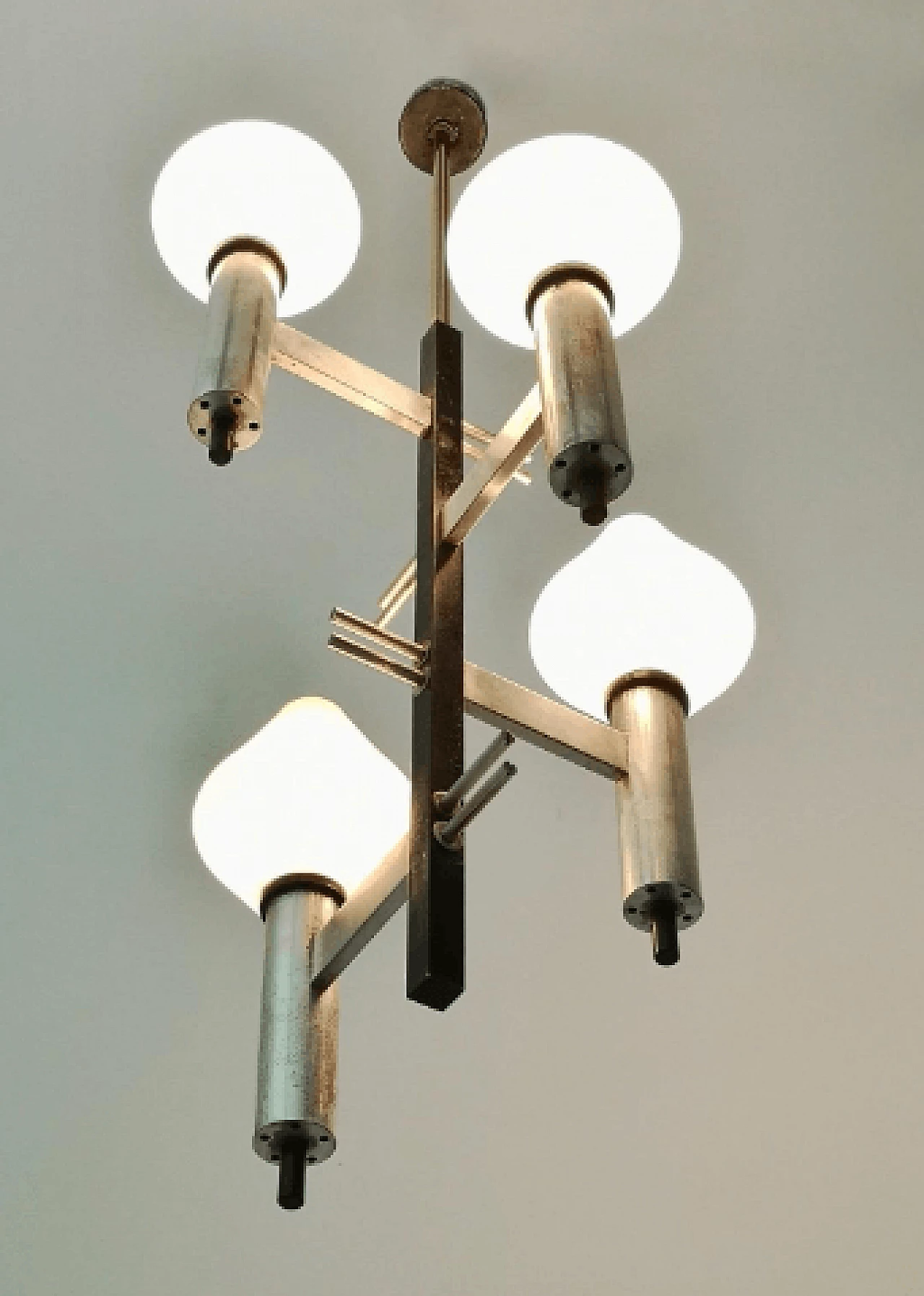 Glass and metal chandelier in the style of Stilnovo, 1950s 5