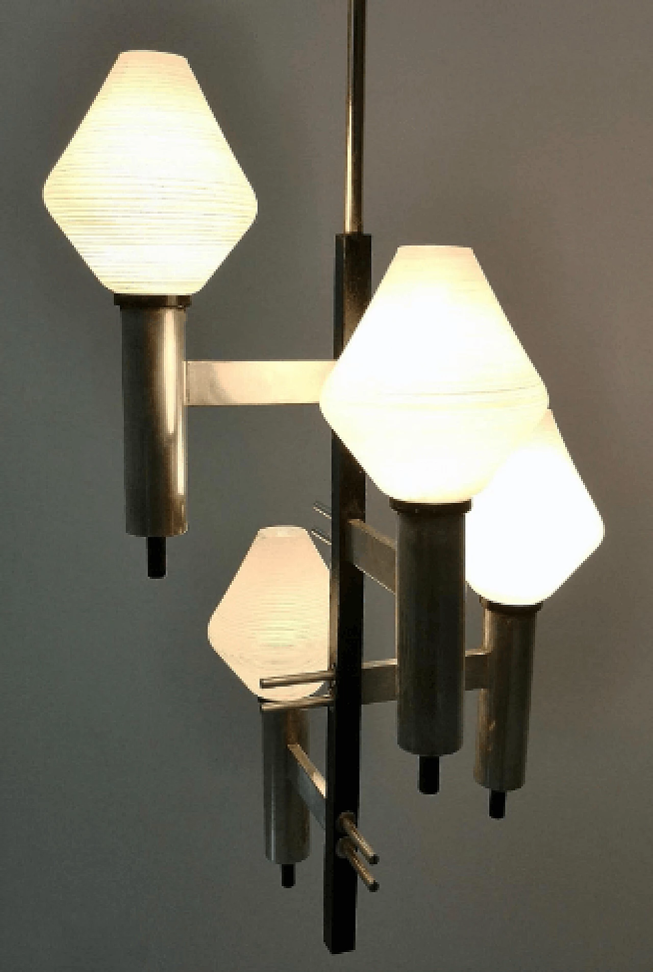 Glass and metal chandelier in the style of Stilnovo, 1950s 7