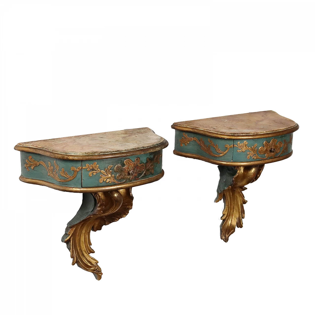 Coppia di mensole stile Barocco in legno laccato e dorato 1