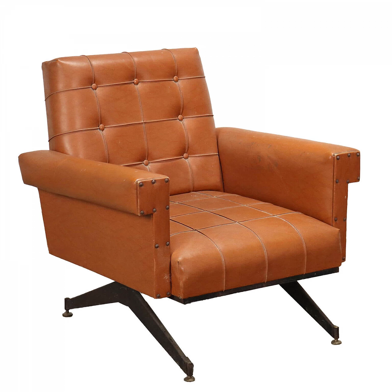 Poltrona con base in metallo e rivestimento in skai, anni '60 1