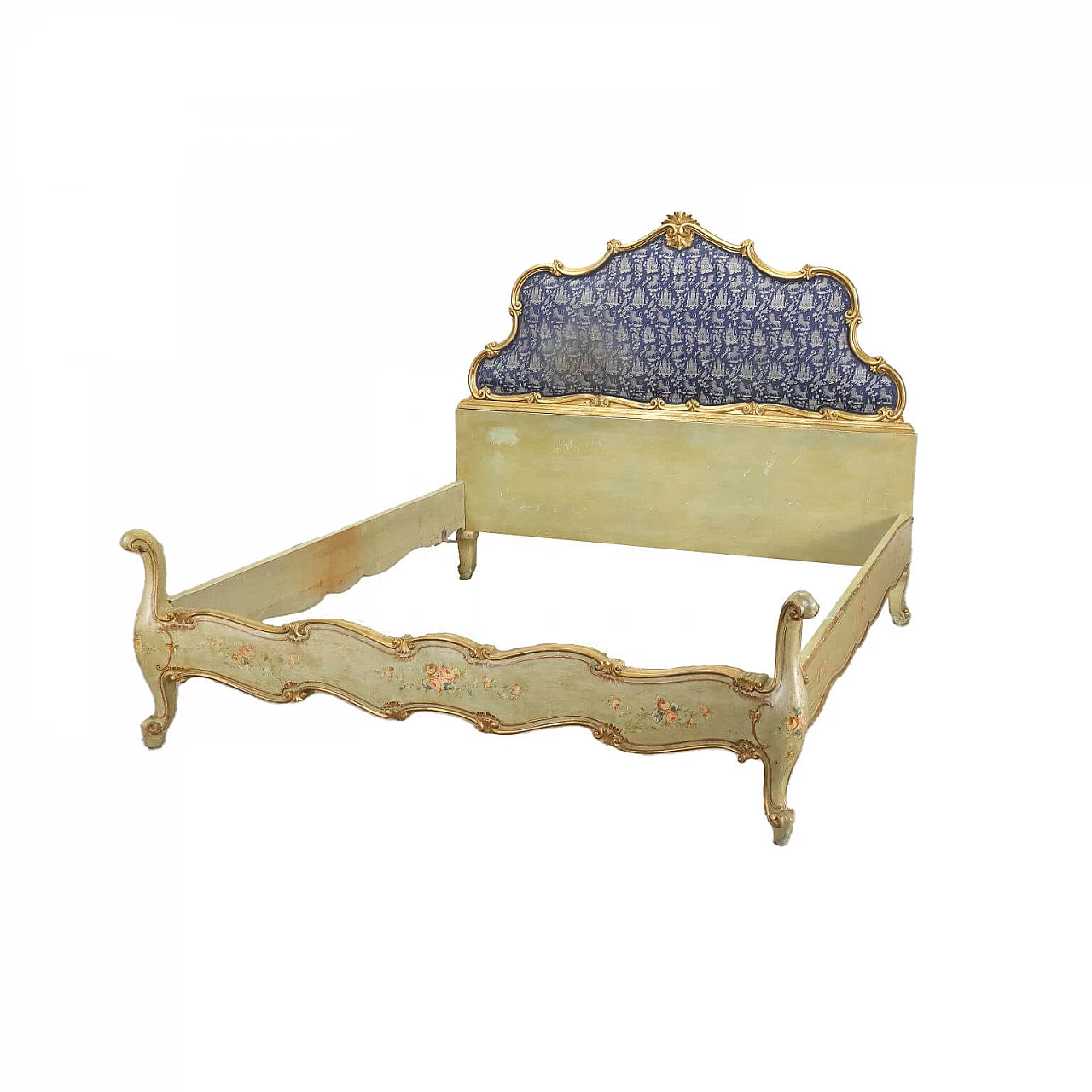 Letto in stile Barocchetto veneziano in legno laccato, anni '60 1