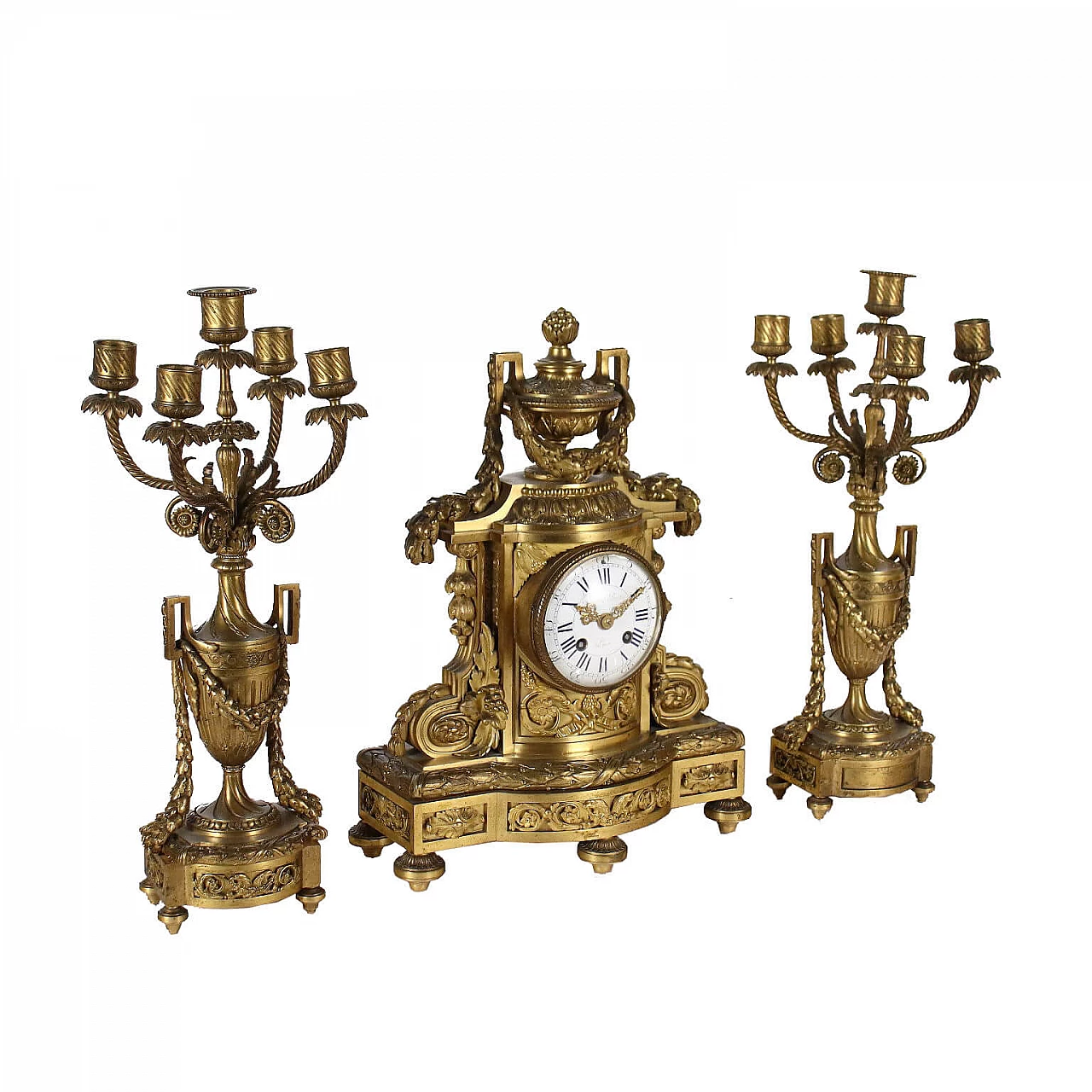 Antony Bailly Lyon gilt bronze clock triptych, 19th century 1