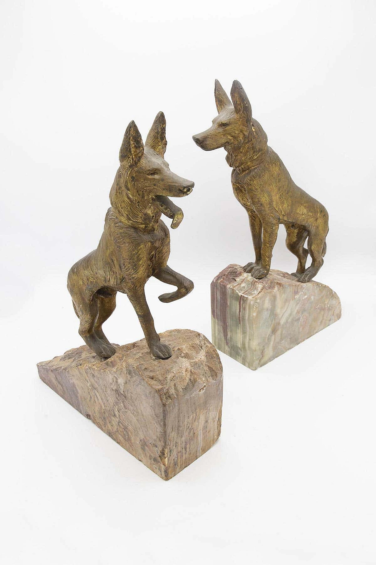 Pair of dog-shaped bookends in onyx and bronze, 19th century 5