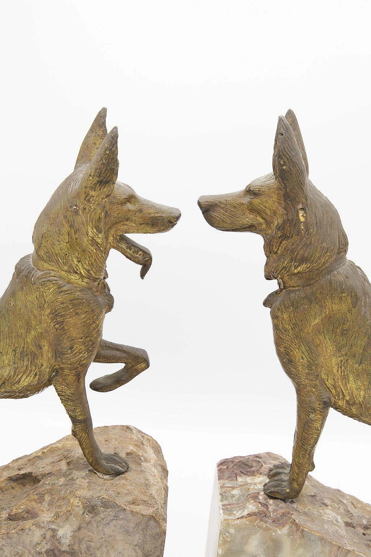 Pair of dog-shaped bookends in onyx and bronze, 19th century 10