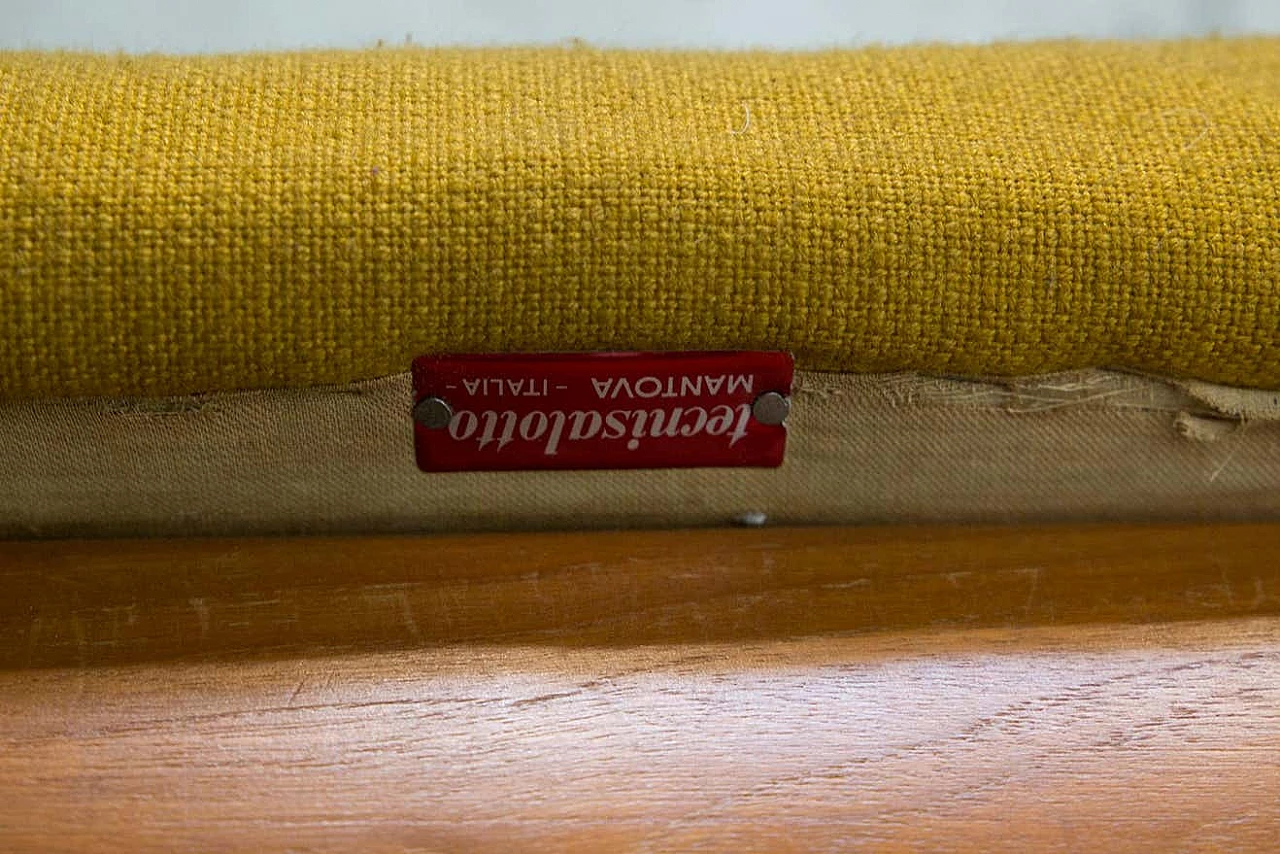 Wooden stool with yellow ochre velvet cushion, 1950s 7