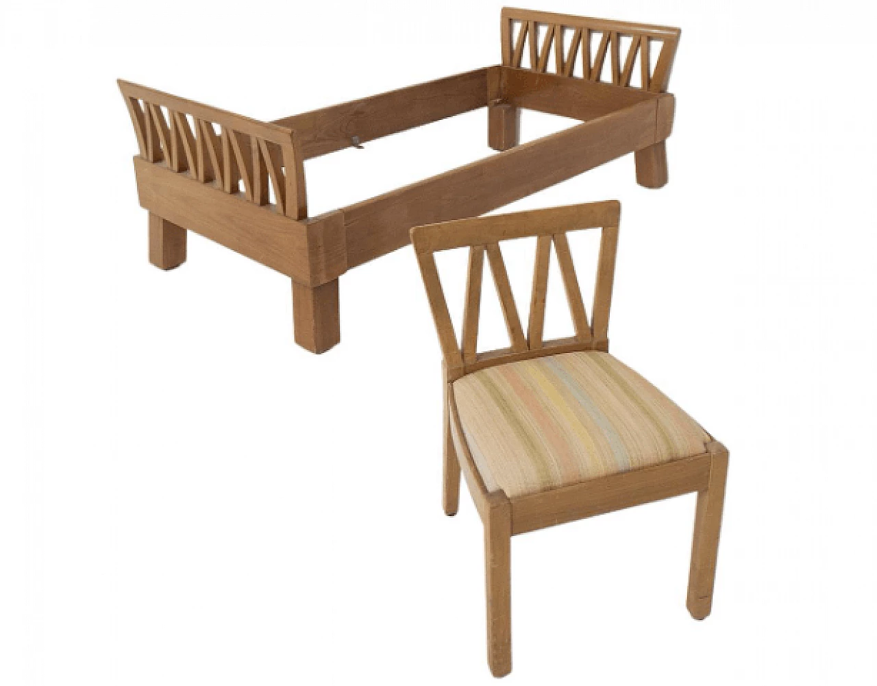 Letto singolo e sedia in legno di Ugo Carrà, anni '50 1
