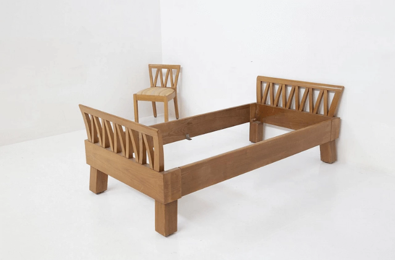 Letto singolo e sedia in legno di Ugo Carrà, anni '50 12