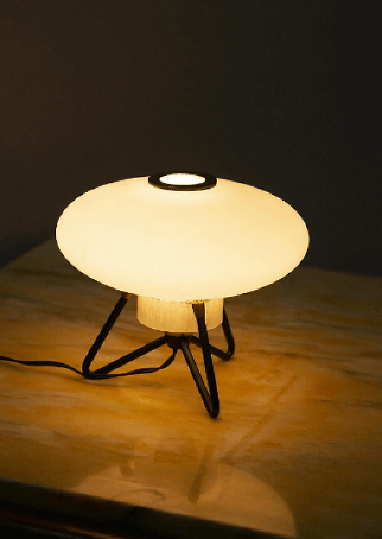 Opaline glass and metal table lamp by Stilux, 1950s 2