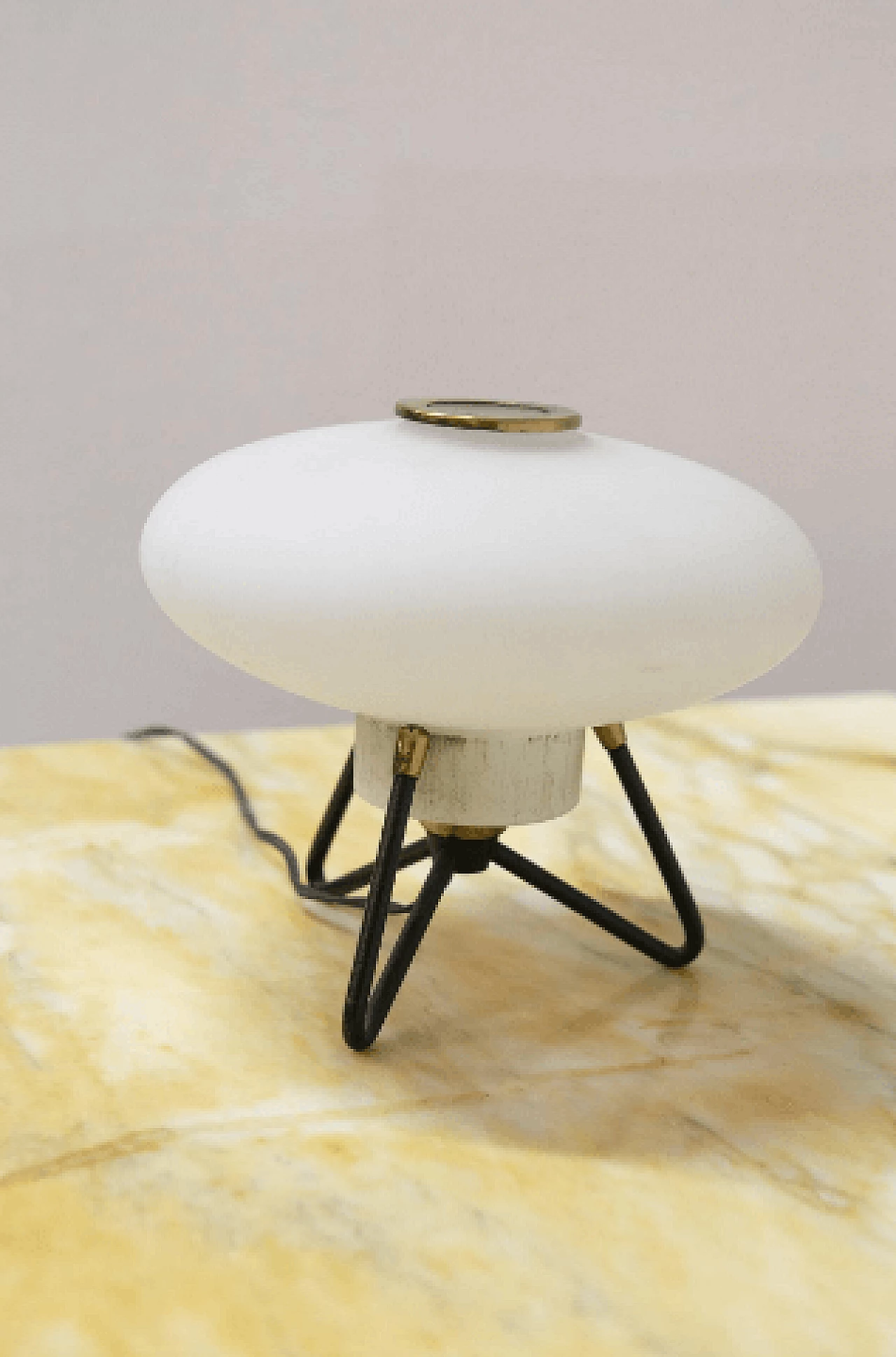 Opaline glass and metal table lamp by Stilux, 1950s 4