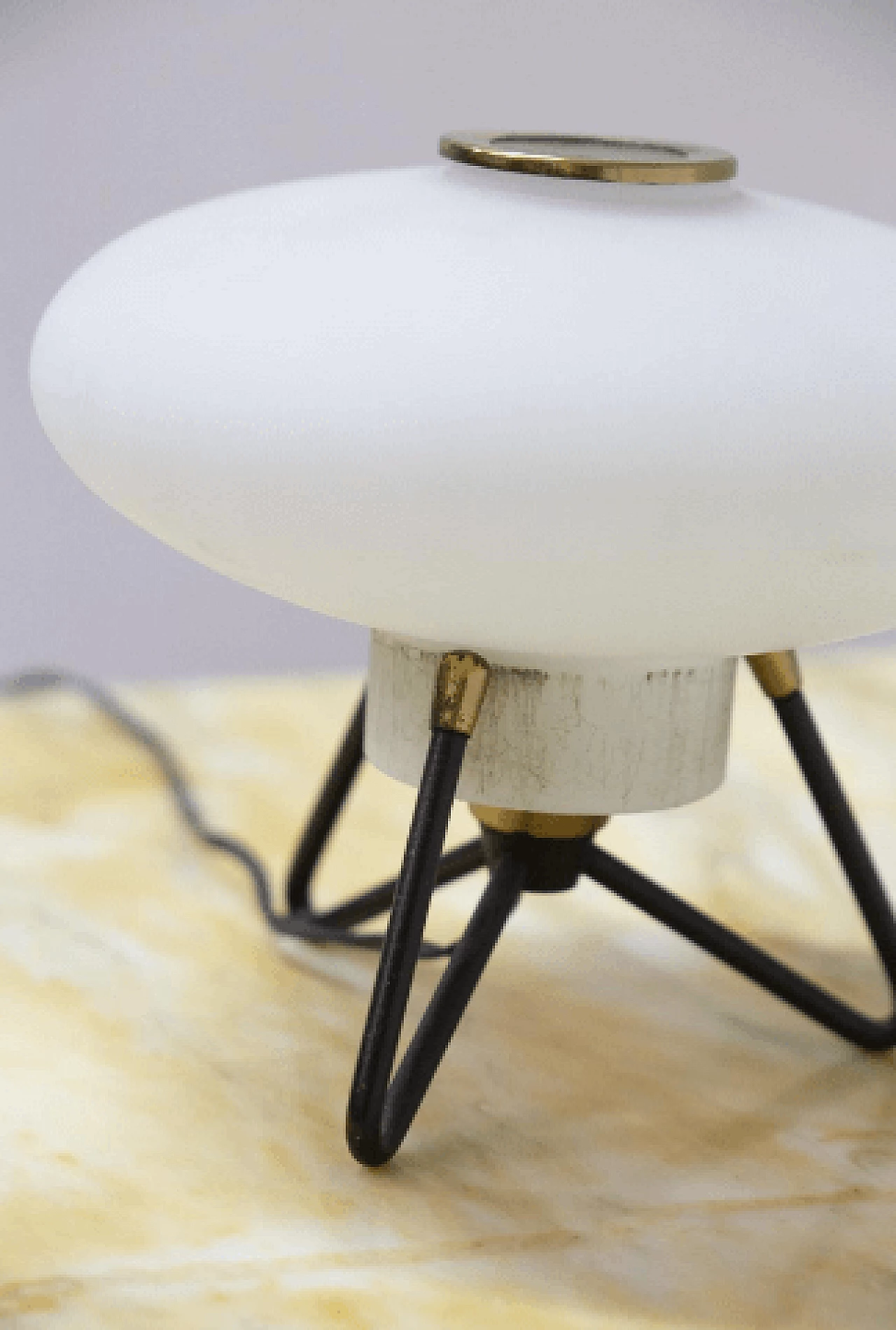 Opaline glass and metal table lamp by Stilux, 1950s 5