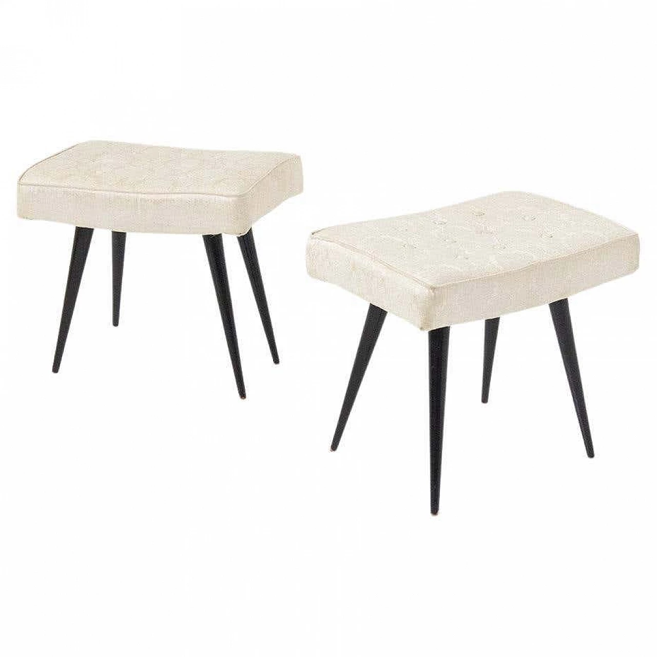 Coppia di sgabelli in legno e tessuto broccato, anni '50 6