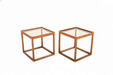 Pair of cubic oak and glass coffee tables by Kurt Østervig for KP Møbler, 1960s