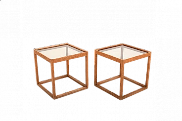 Coppia di tavolini cubici in rovere e vetro di Kurt Østervig per KP Møbler, anni '60