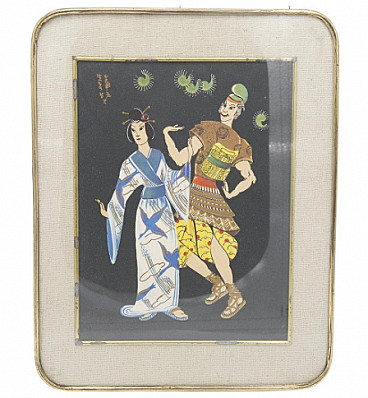 Traditional dance, painting on cardboard, early 20th century