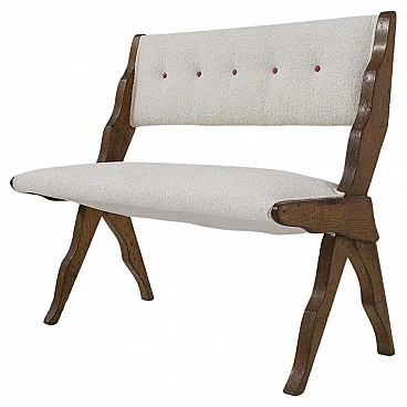 Coppia di panche in noce e tessuto bouclé, anni '50