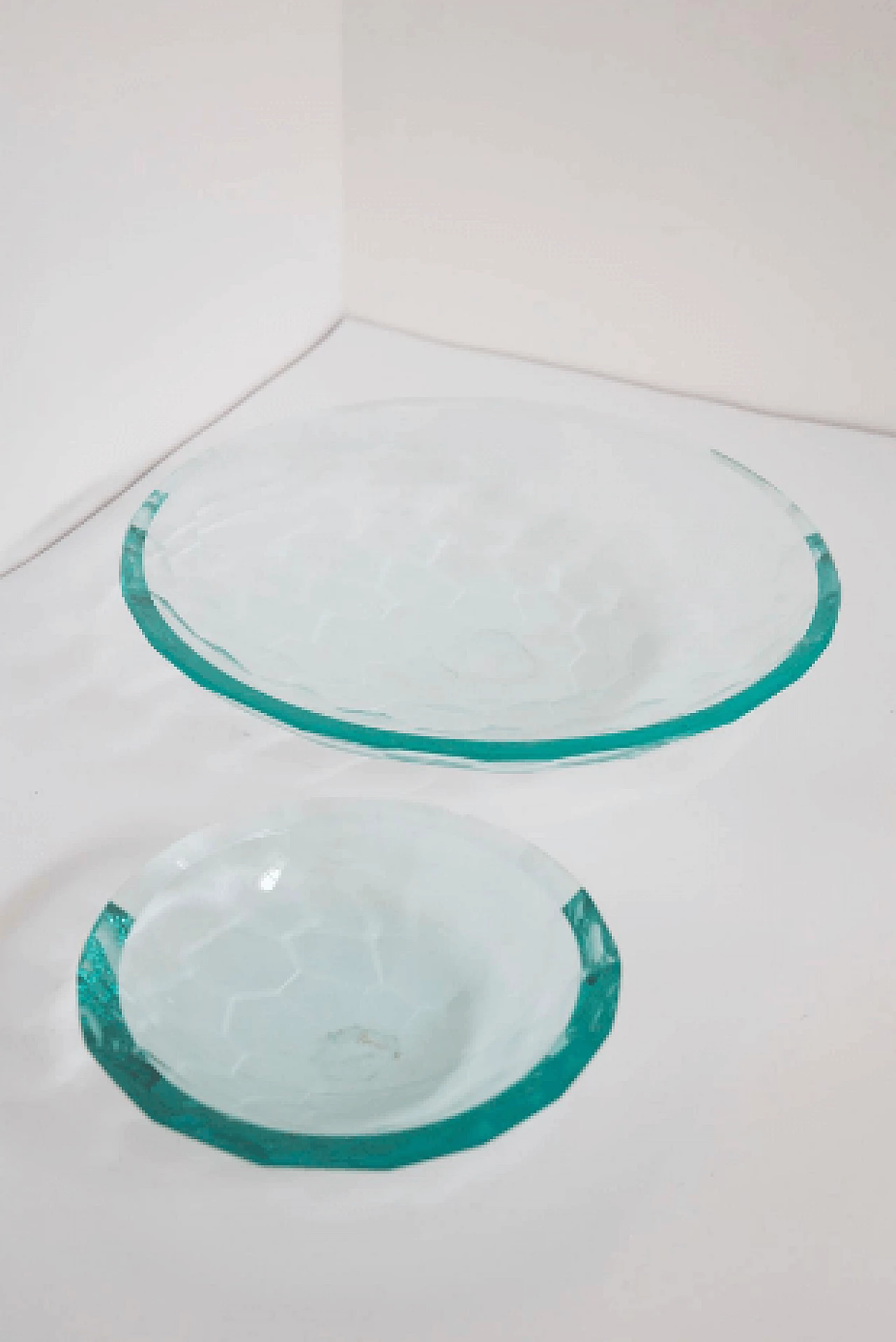 Pair of glass centerpieces in the style of Fontana Arte, 1980s 2