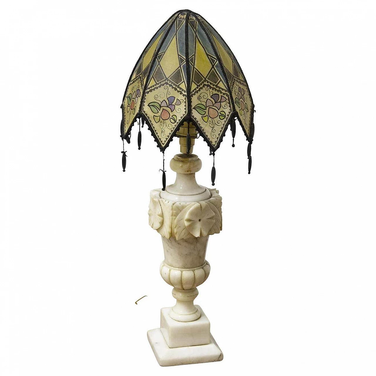 Lampada da tavolo con base in marmo e diffusore a forma di fiore in vetro, anni '30 7
