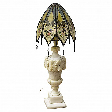 Table lamp with marble base and flower-shaped glass shade, 1930s