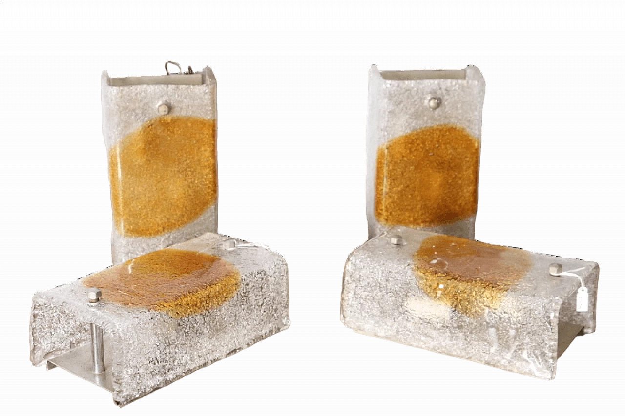 4 Wall lights in frosted Murano glass by Mazzega, 1970s 11