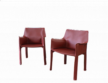 Pair of Cab 413 bordeaux armchairs by Mario Bellini for Cassina, 1970s