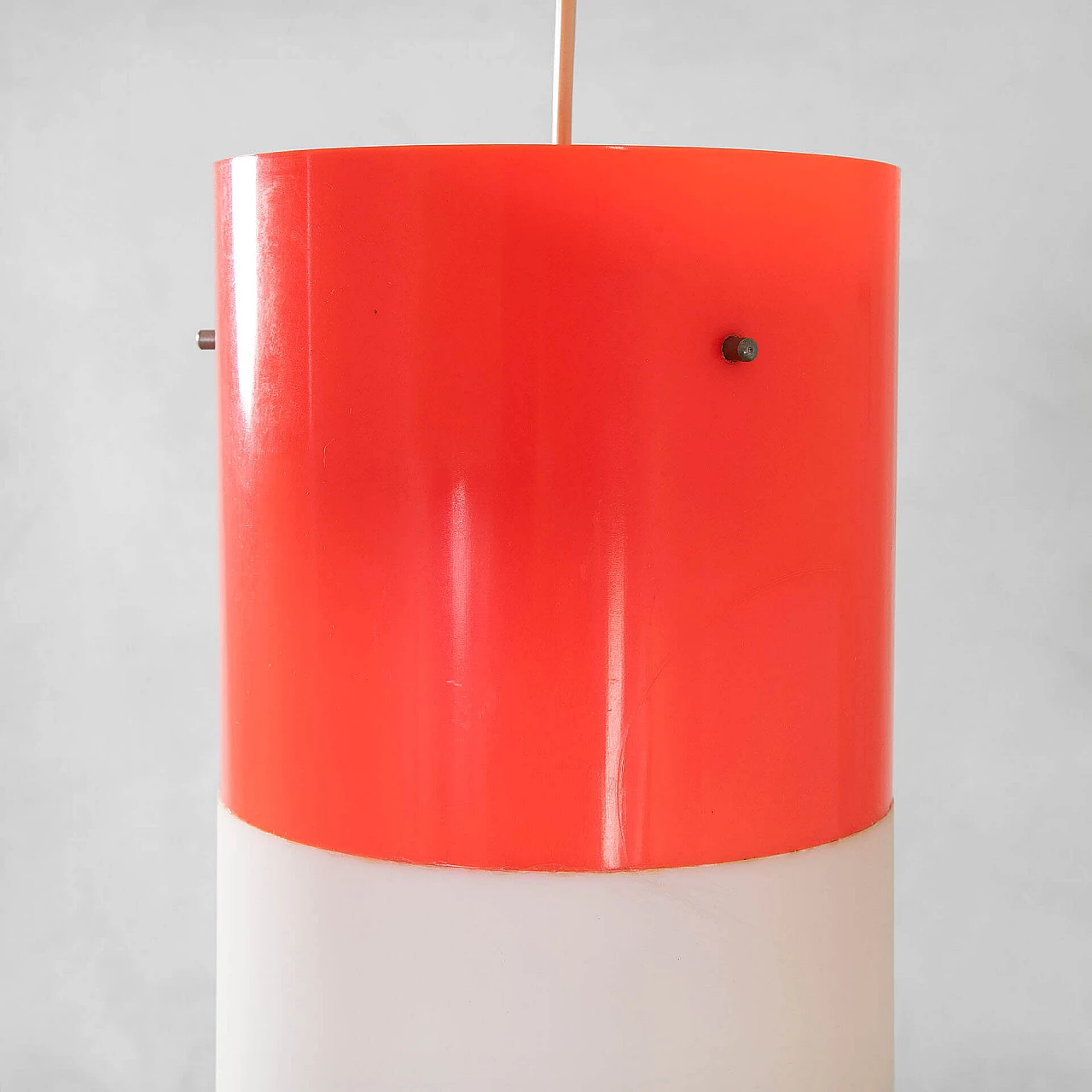 Three-pendant plexiglass and brass chandelier for Stilnovo, 1960s 4