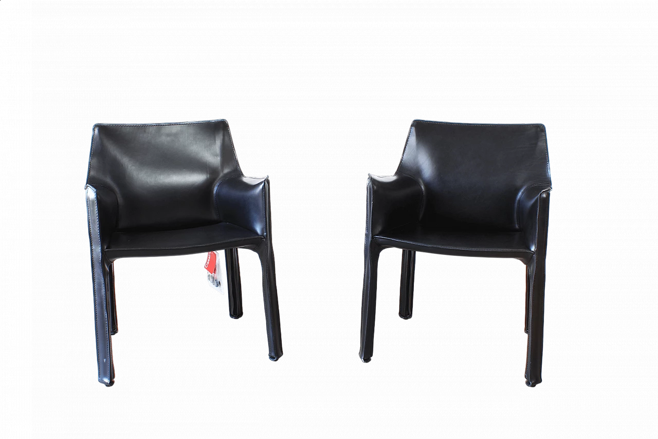 Pair of black Cab 413 armchairs by Mario Bellini for Cassina 12