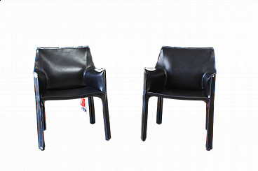 Pair of black Cab 413 armchairs by Mario Bellini for Cassina