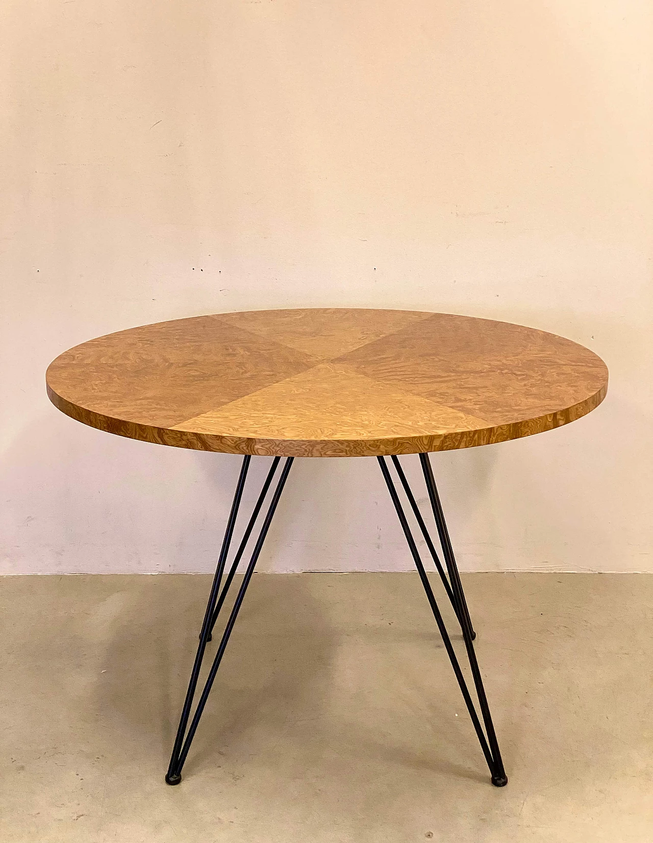 Round iron table with ALPIlignum panelled top, 1960s 1