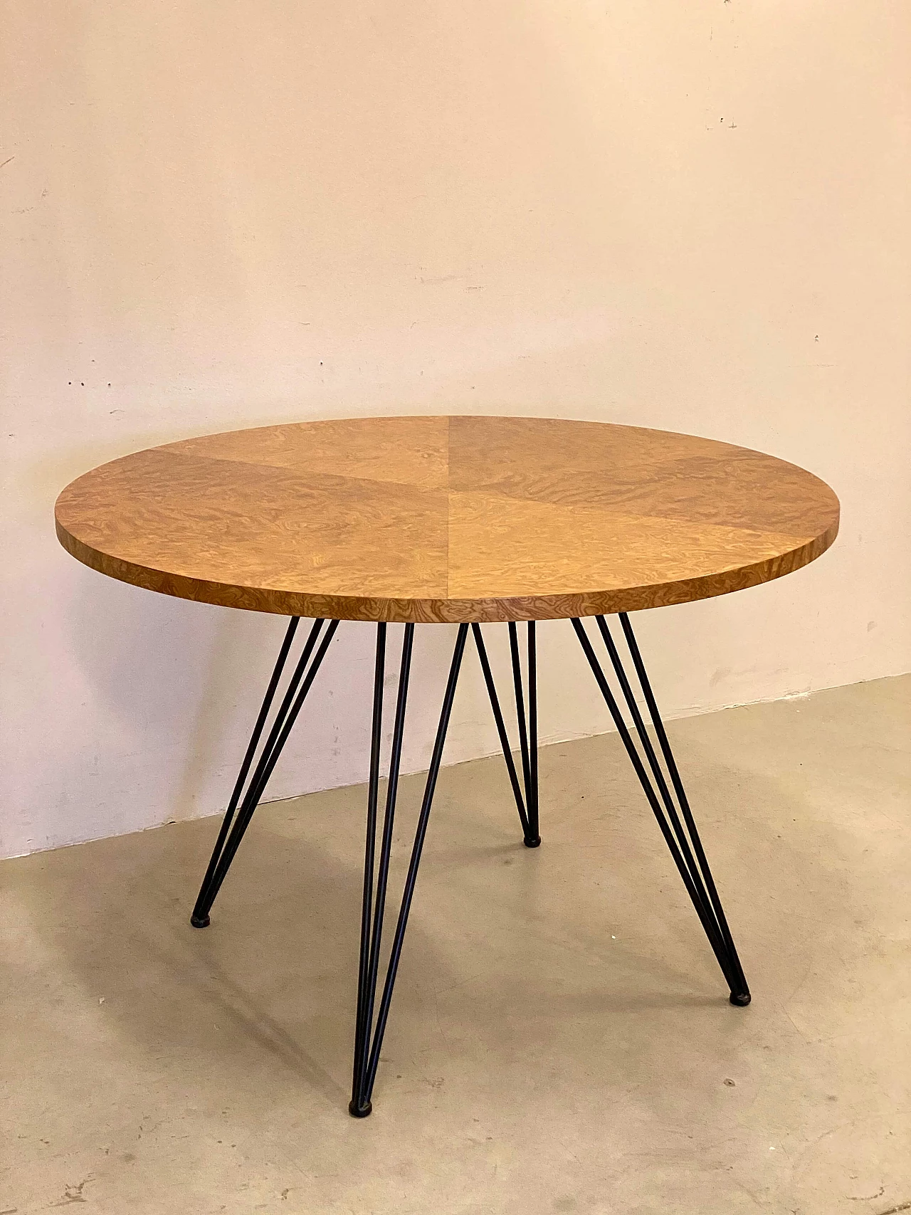 Round iron table with ALPIlignum panelled top, 1960s 2