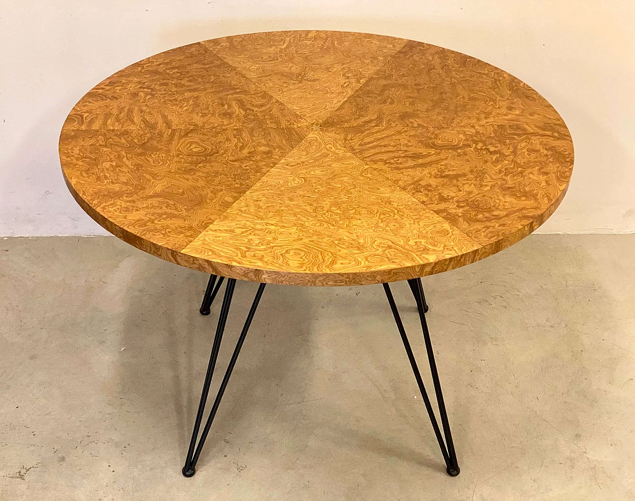 Round iron table with ALPIlignum panelled top, 1960s 6