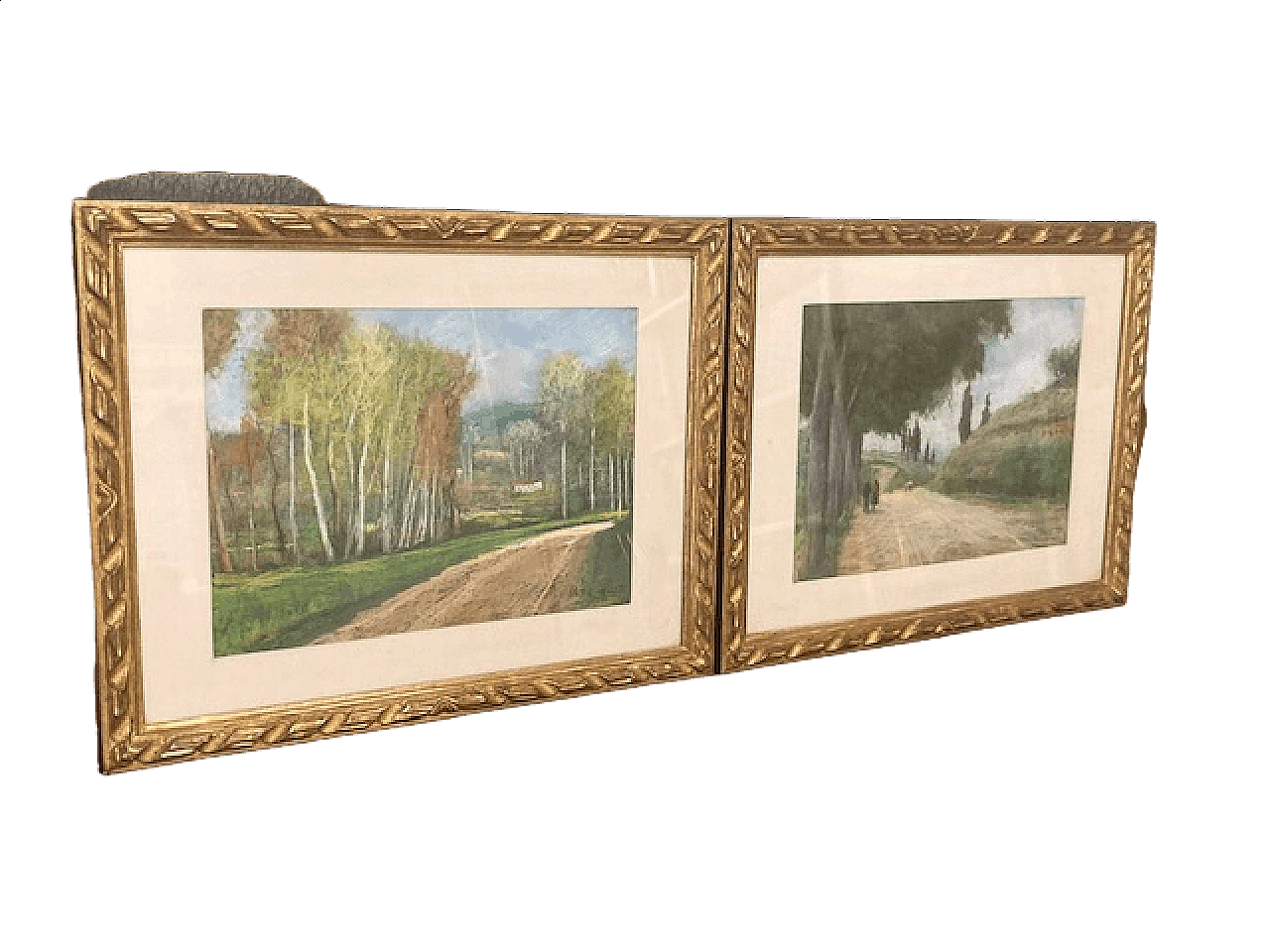 Pertice Menotti, coppia di dipinti di paesaggi toscani, tecnica a pastelli, 1937 15