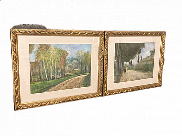 Pertice Menotti, pair of Tuscan landscape paintings, pastel technique, 1937