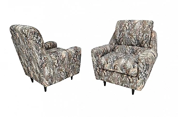 Pair of floral fabric armchairs, 1950s
