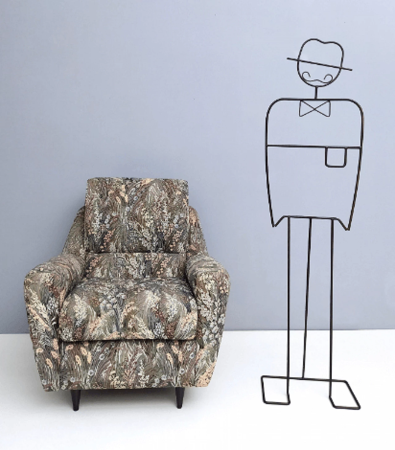 Pair of floral fabric armchairs, 1950s 3