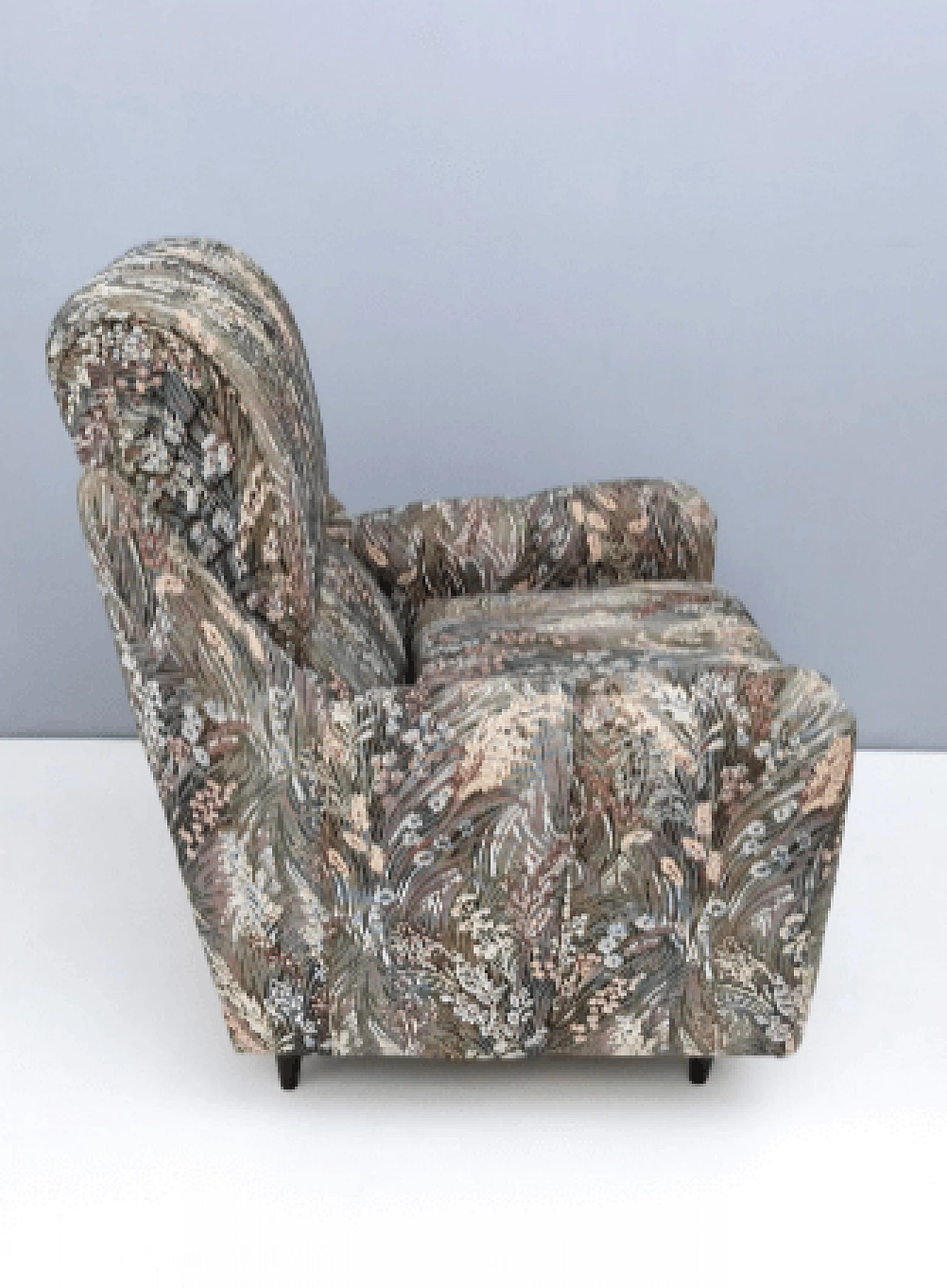 Pair of floral fabric armchairs, 1950s 8