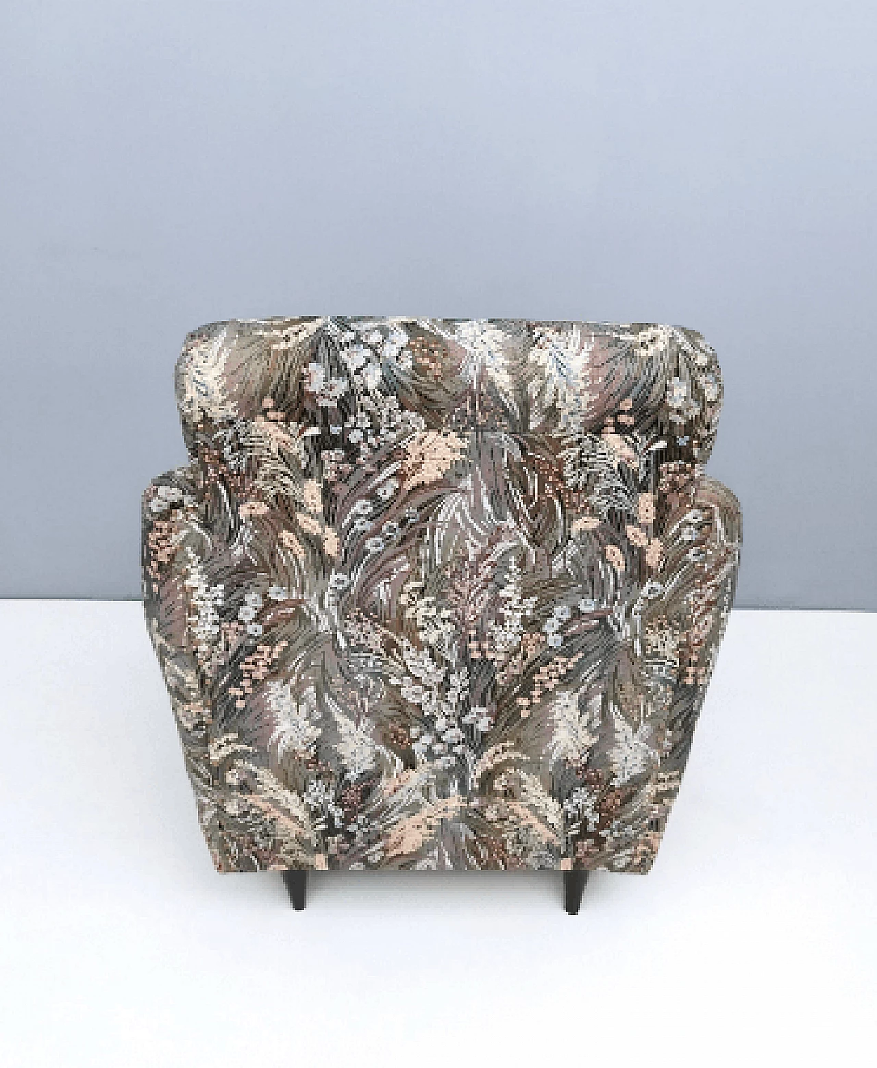 Pair of floral fabric armchairs, 1950s 9